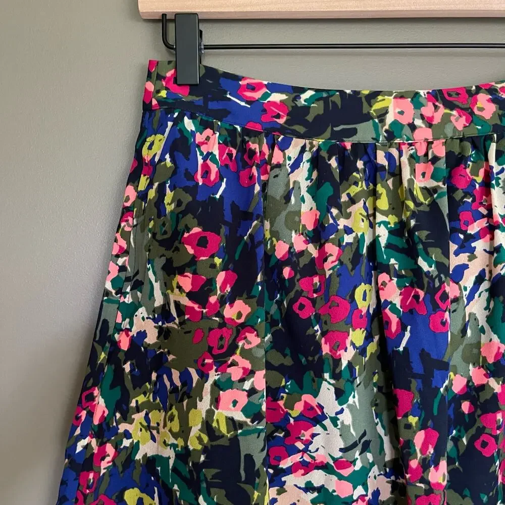 J Crew Floral Skirt A-Line Size 2‎ Flowy Chiffon Blue Pink Green White Colorful